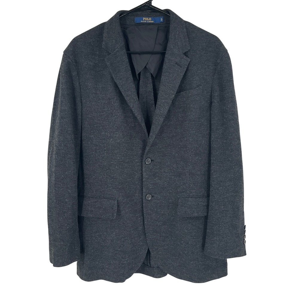 Polo Ralph Lauren Blazer Mens L Grey Cotton Wool Herringbone Sport Coat‎ Classic